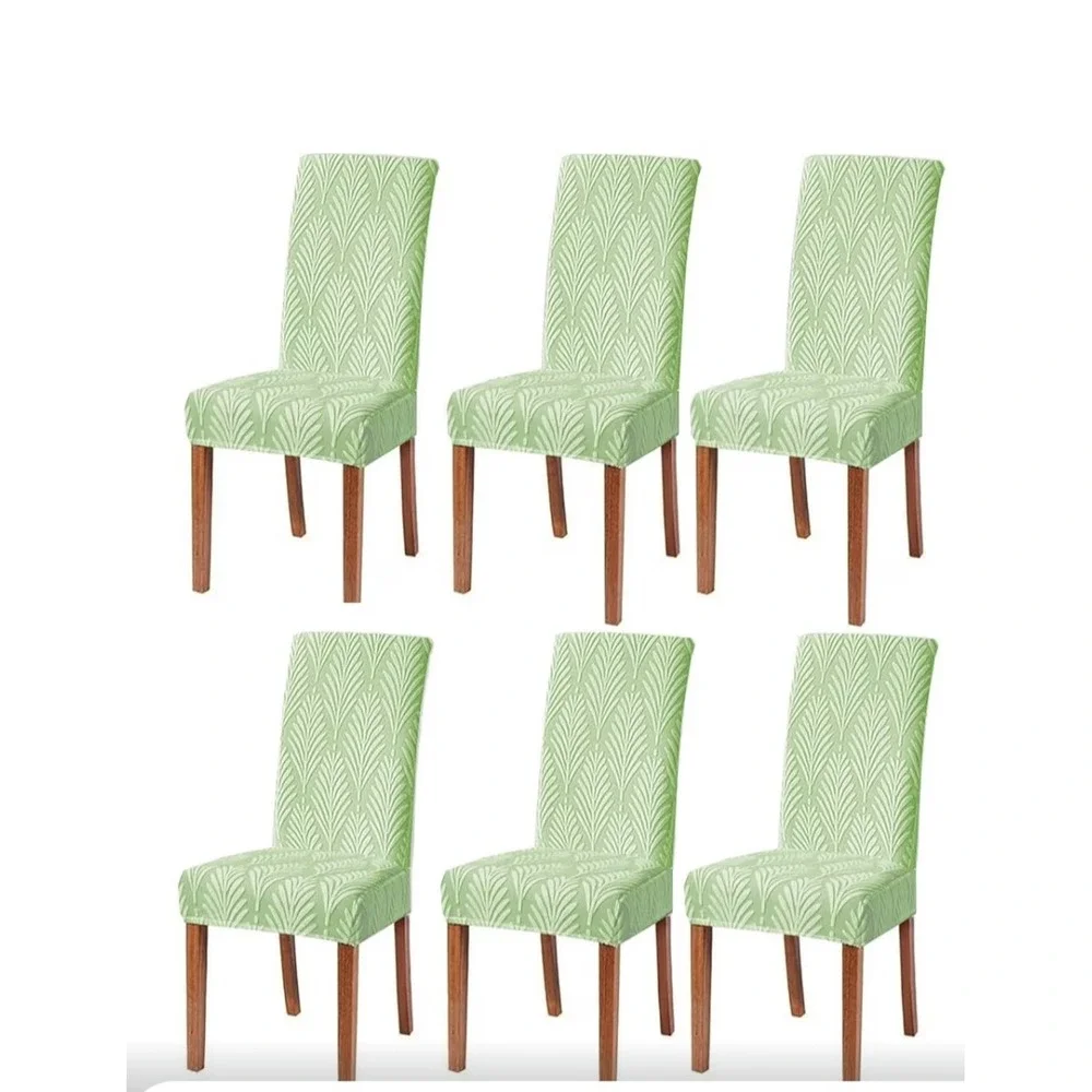 Light Green Leaf Pattern Stretch Dining Chair Covers Slipcovers x 6 NIP